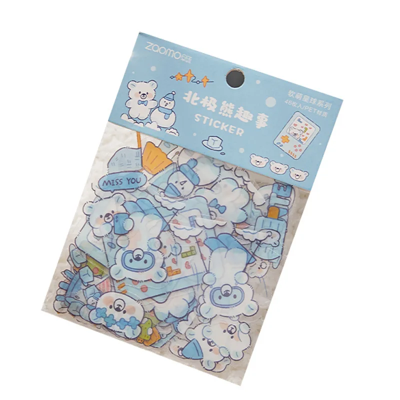 46Pcs/pack Soft Cute Planet Series Diy Decorative Adhesive Stickers Crafts Scrapbooking Cute Animal Stickers Set for Diary