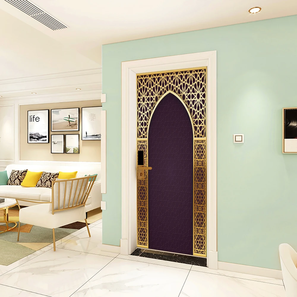 Muslim Simulation Metal Door Frame Art Door Sticker Home Decoration Diy Wall Stickers Kitchen Wall Decal Peel & Stick Wallpaper
