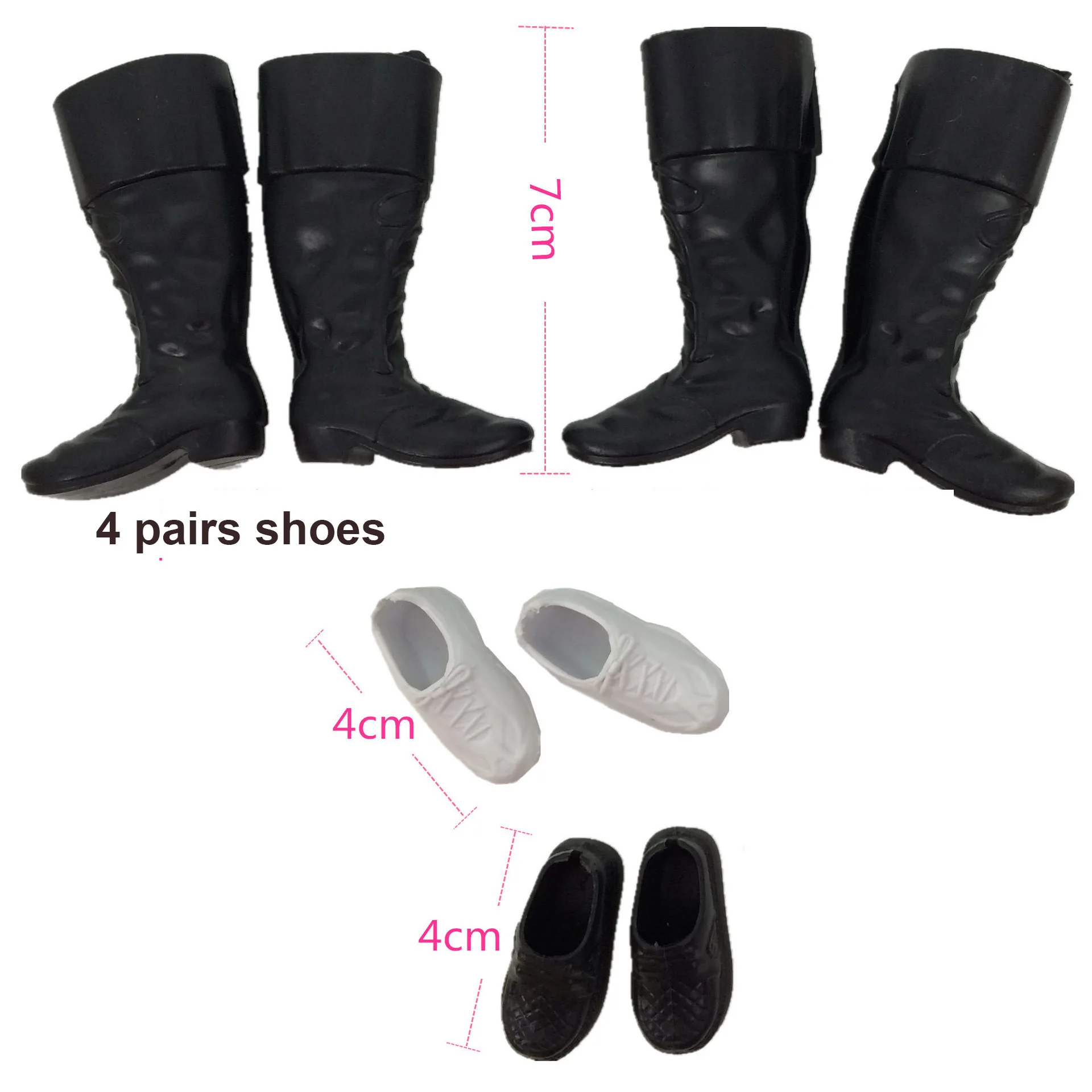 Ensemble de 4 paires de chaussures beurre pour homme, bottes noires, accessoires petit ami Ken