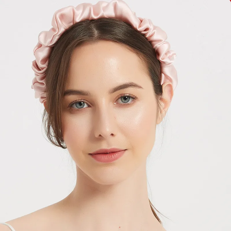 

100% Silk Pleated Headband for Women Wide Hair Bands Stylish Girl Headwear female fashion hair accessories