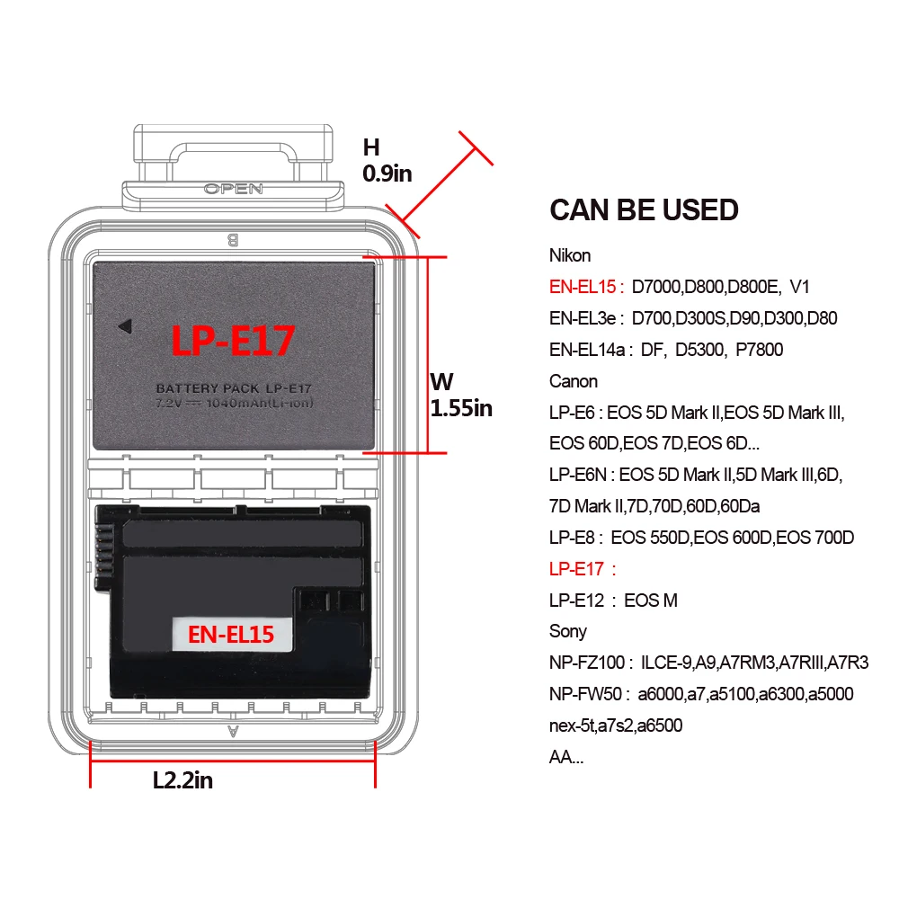 LXH Camera Waterproof Battery Box for Canon LP-E6 LP-E17 Sony NP-FW50 NP-FZ100 Nikon EN-EL17 Battery SD CF XQD Memory card case