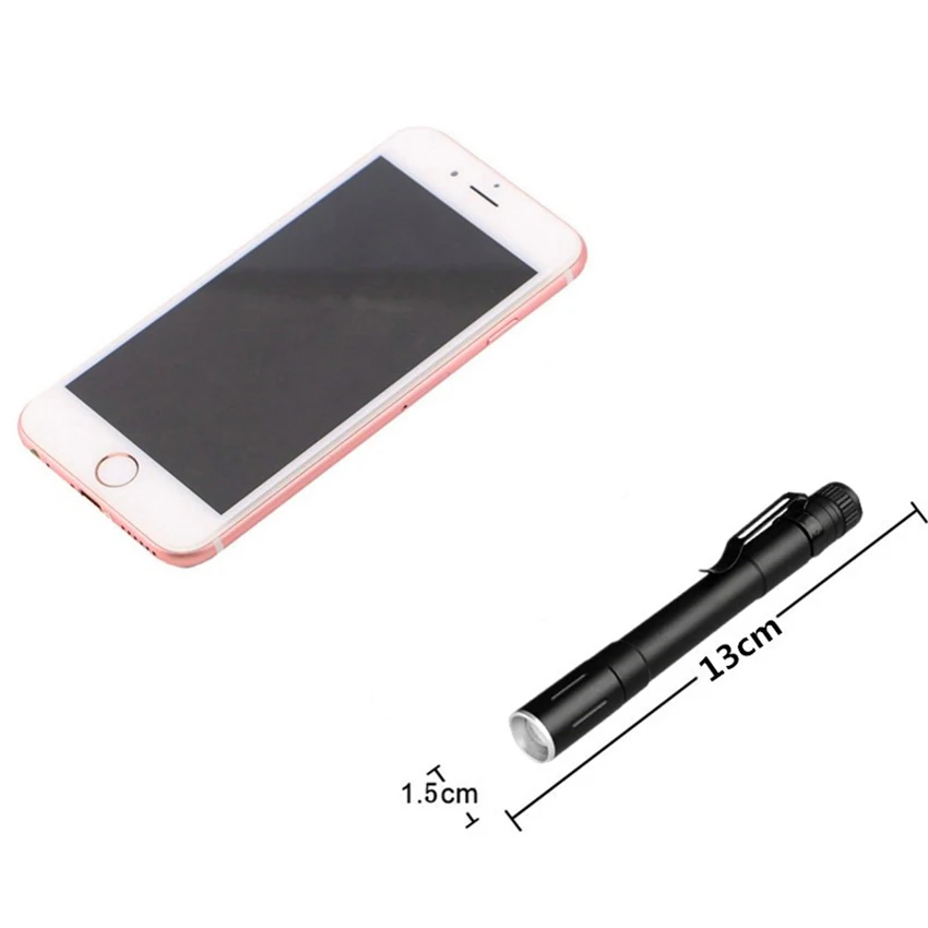 Piccola Mini torcia a LED torcia tascabile tattica con luce a penna portatile alimentata a batteria per campeggio, esterno, emergenza, 13.8cm