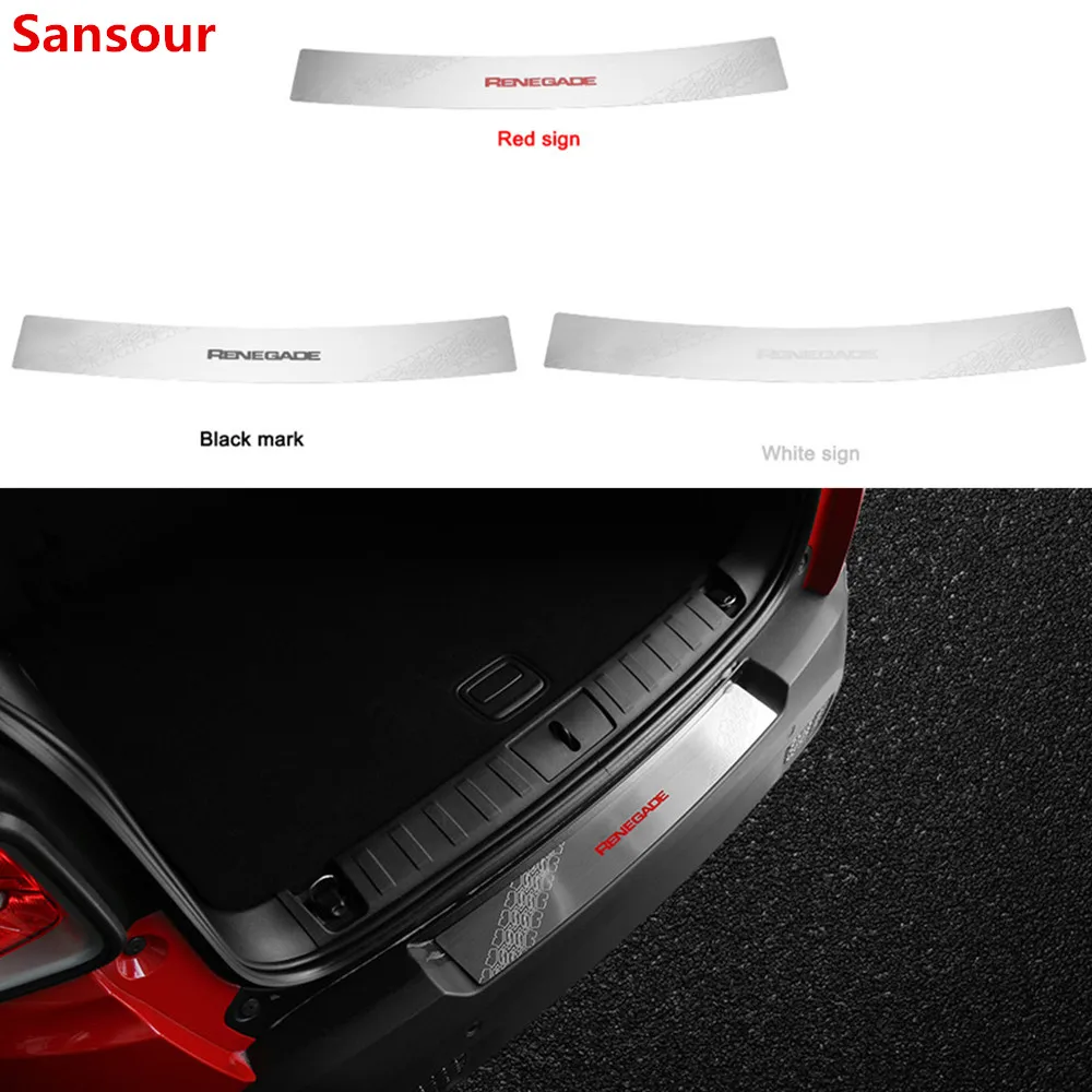 Sansour Steel Interior Car Rear Bumper Decoration Strip Door Sill Protect Plate for Jeep Renegade 2015-2017 Car Accessories