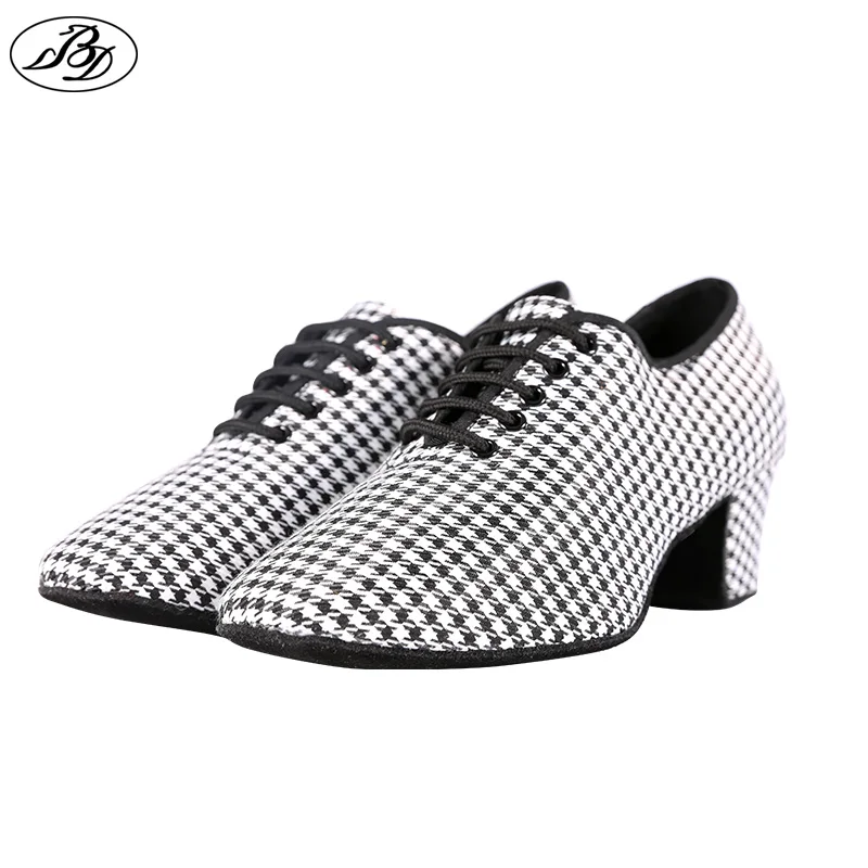 2019 Sneakers Women Dance Shoes BD Latin Dance Standard Dancing Houndstooth pattern Silver Ladies Teaching Shoes