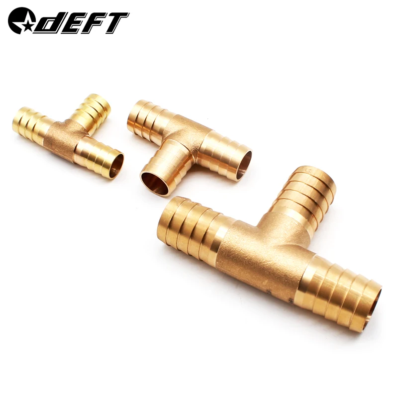 DEFT T-Shape Brass Tee Barb Hose Fittings 6mm 8mm 10mm 12mm 16mm 20mm 3 Way Hose Tube Barb Copper Barbed Coupling