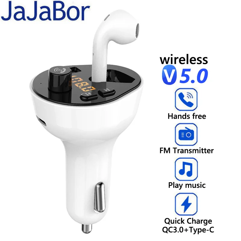 

JaJaBor FM Transmitter Handsfree Car Kit Bluetooth 5.0 Headset TWS Earphone Car MP3 Player Noise Canceling Headphone Car Charger