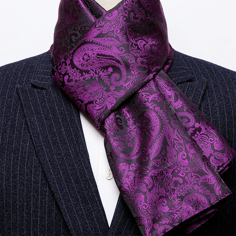 Winter Designer 160cm Long Men Purple Paisley Silk Scarf Male Brand Shawl Wrap Face Scarf Grade A Adult Barry.Wang