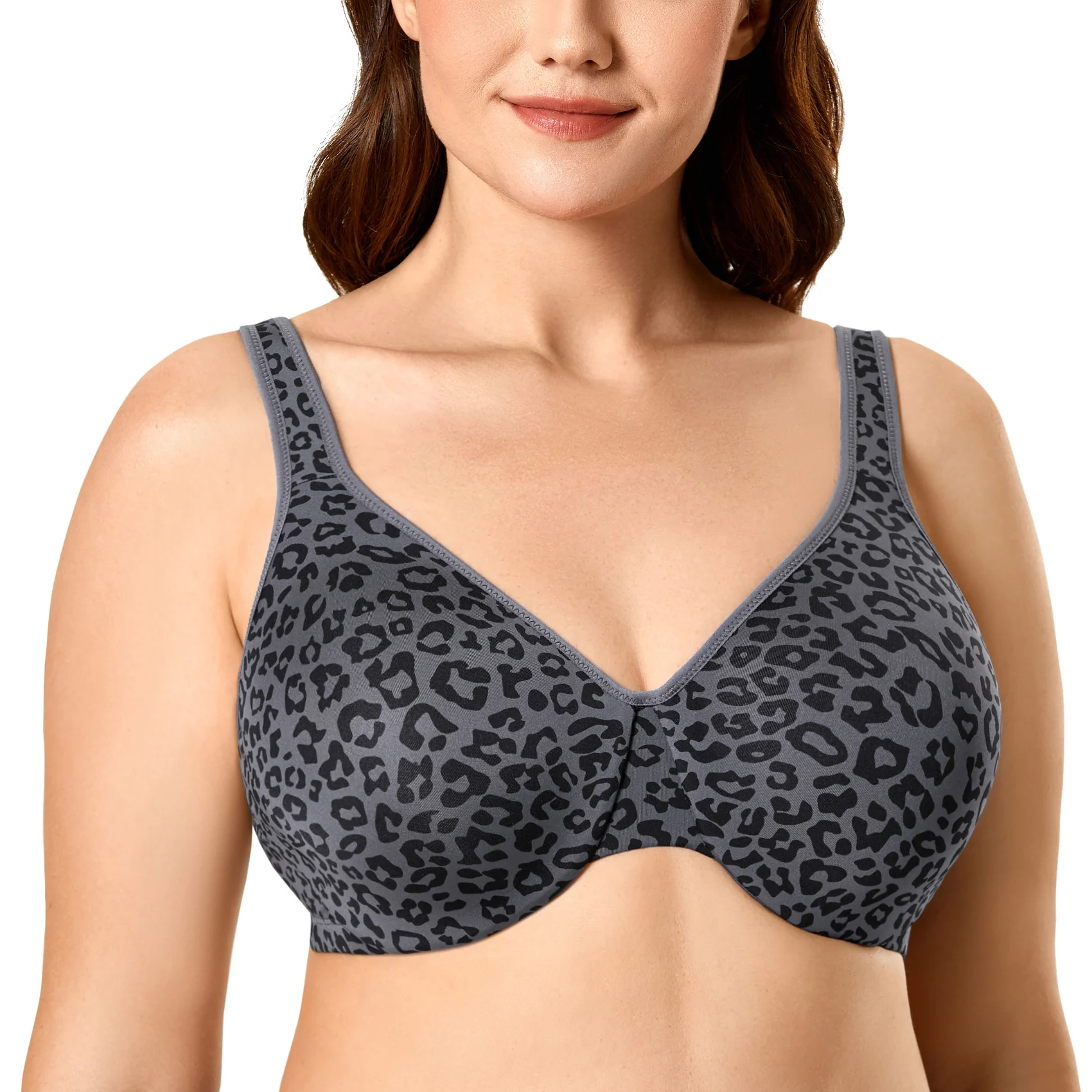 Women\'s Smooth Full Figure Large Busts Underwire Printed Seamless Minimizer Bras