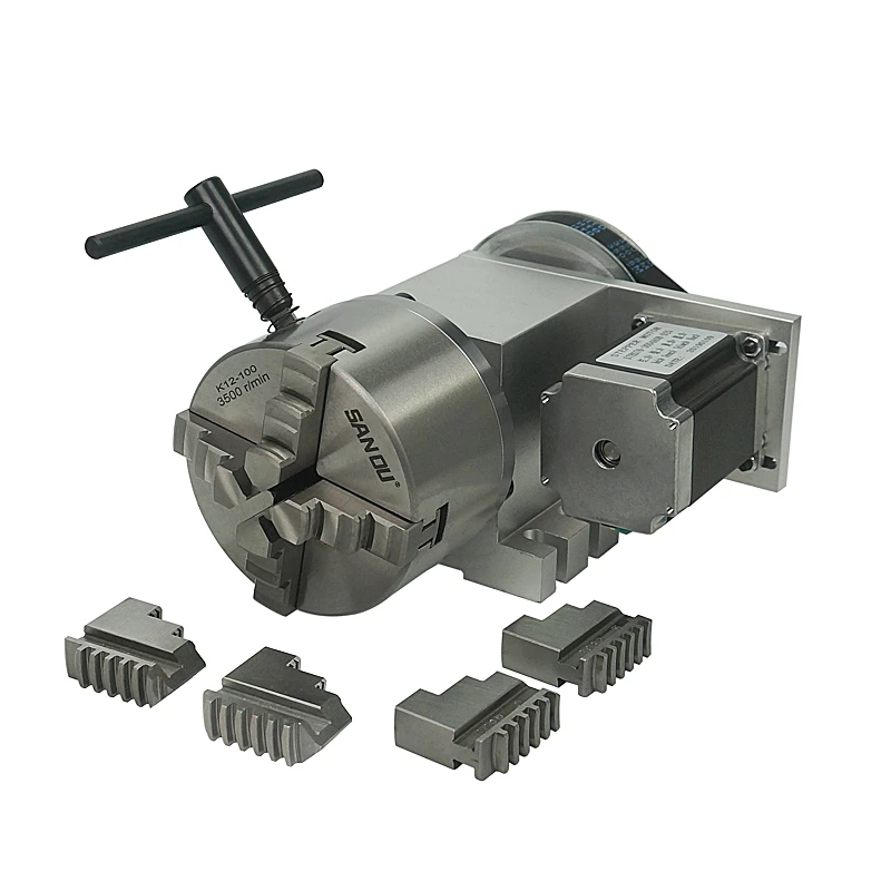 Cnc roteador eixo rotativo 3 4 mandíbula mandril 100mm rotação do eixo oco 6:1 4th a aixs centro altura 65mm para máquina de gravura cnc