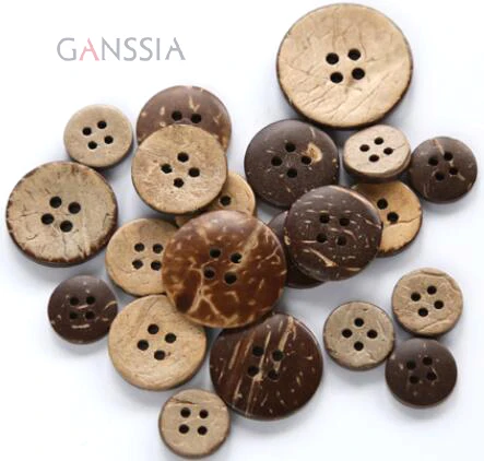 50pcs/lot Size: 10-25mm Classic Coconut Buttons 4-holes Simple for Clothing Garment Accessories Wood Button (SS-437)