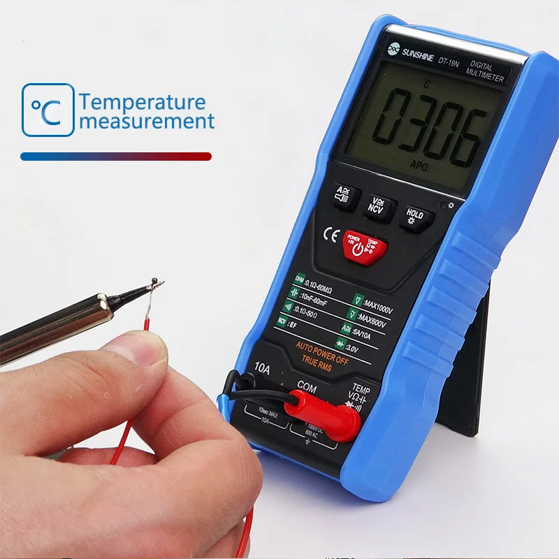 Mini Intelligent LCD Digital Multimeter Temperature Measurement AC DC Resistance Tester for Mobile Phone Repair DT-19N