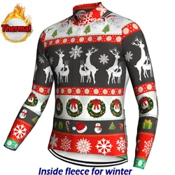 Christmas Thermal Long Cycling Jersey, Warm Jacket, Winter Clothing, Bicycle Wear, Road Ride Pocket,  Outdoor Shirt, Sports Top