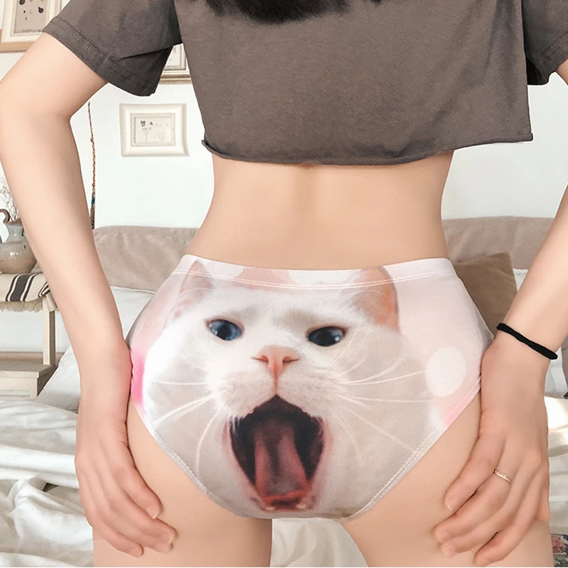 Cute Cartoon Cat Print Girls Underwear Sports Fitness High Stretch Panties Sexy Hip-Lifting Seamless Female Briefs Tanga