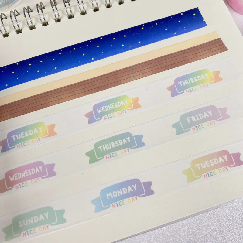 A Week Gradient Color Ribbon Washi Tape Children DIY Creative Sealing Sticker Notebook Masking Decorative Tape 3m Stationery