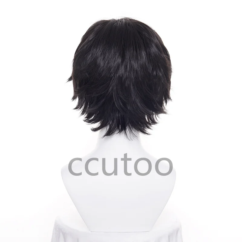 কলা মাছ Eiji Okumura Cosplay Wig Short Black Heat Resistant Synthetic Hair Wig + Wig Cap