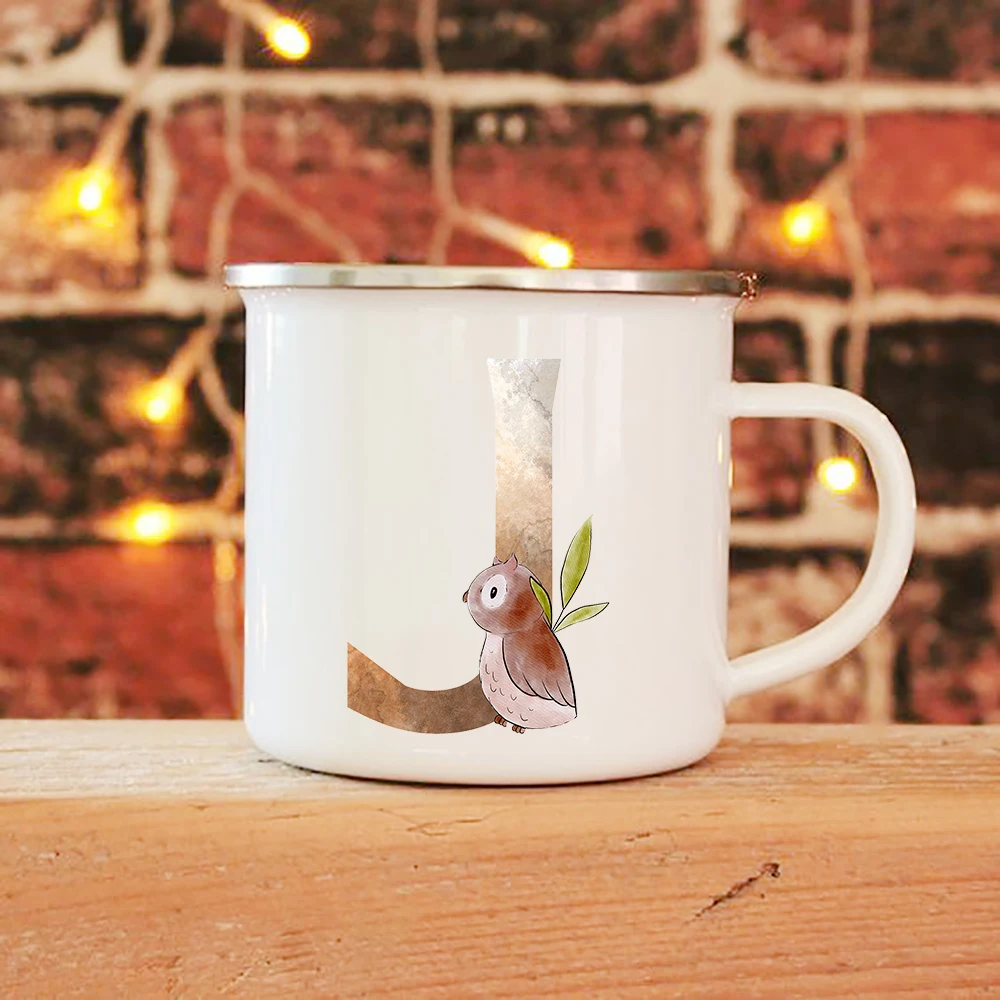 Alphabet Animal Print Enamel Coffee Tea Mugs Cartoon Rabbit Party Beer Drink Wine Cups Children Breakfast Milk Mug Best Gifts