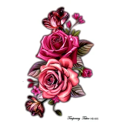 Tatuajes Temporales impermeables de flores rosas para mujeres y hombres, tatuaje temporal de Henna, pegatinas falsas, Mangas de tatuaje