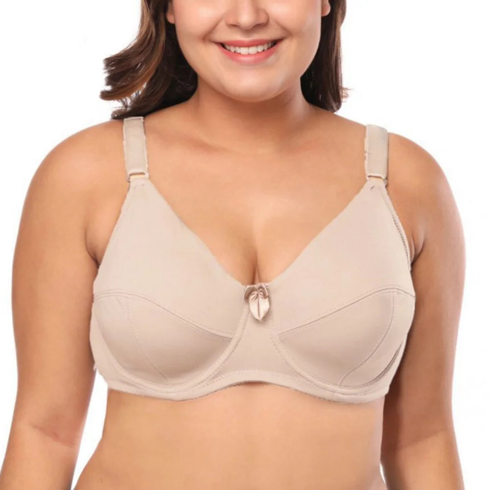 Plus Size 80-120 Big Cup C D E F G Cup Unlined Bra Women Basic Underwear Full Coverage Underwire Supportive Brassiere 6 Colors