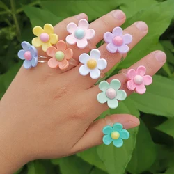 Lost Lady New 2021 Korean Multicolor Flower Rings Cute Finger Rings for Girls Women Jewelry Gift Party Accessories