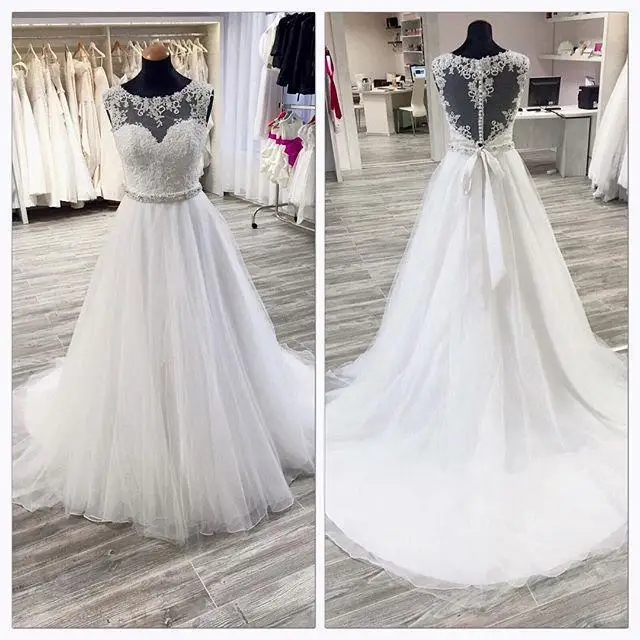 

2021 New Appliques See Through Back White Wedding Dress Sexy Formal Holidays Wear Graduation Bridal Gowns Vestidos De Novia