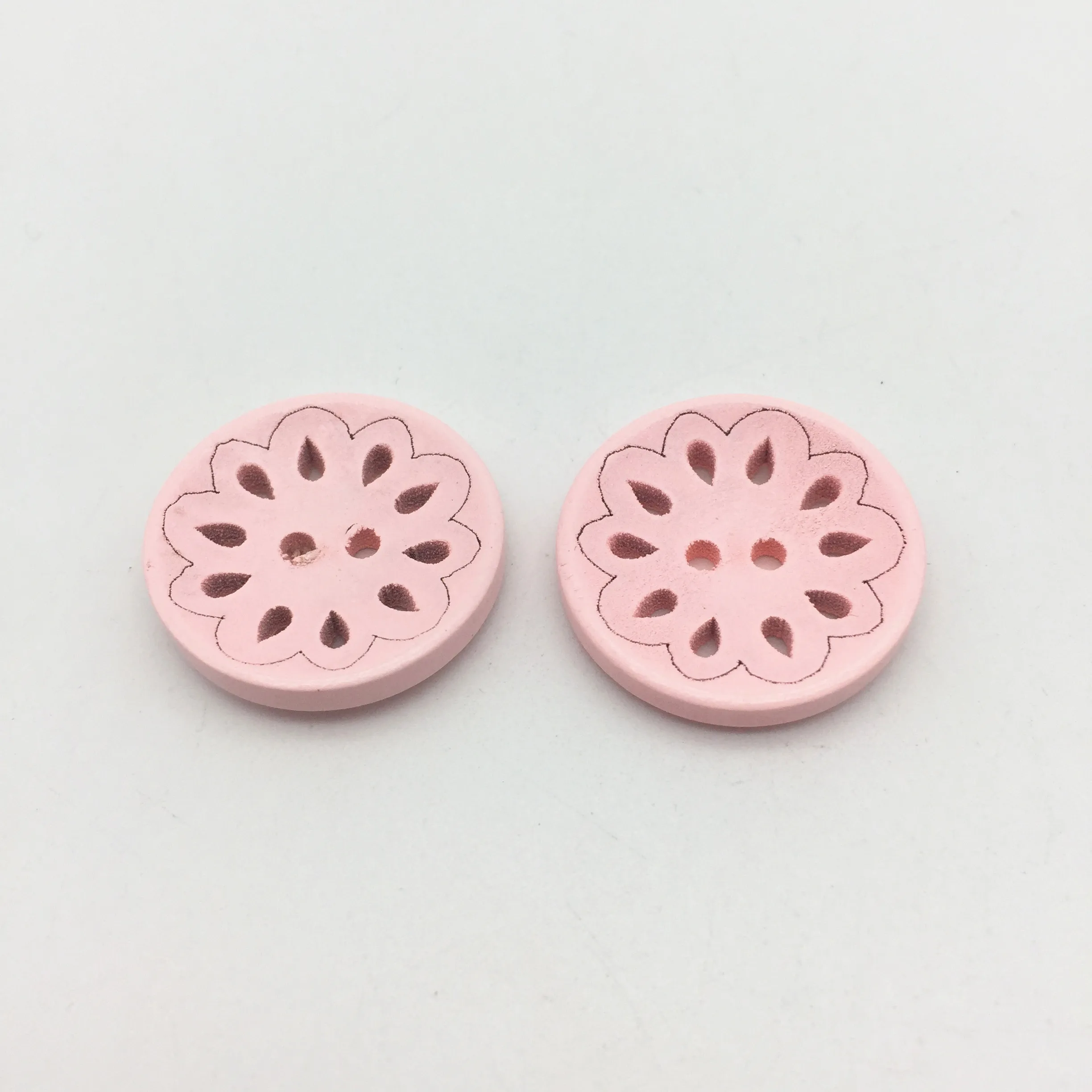 20pcs 25mm Pink Wood Round Hollow Flower Buttons Sewing Accessories 2 Holes Embellishments Cardmaking Scrapbooking Crafts