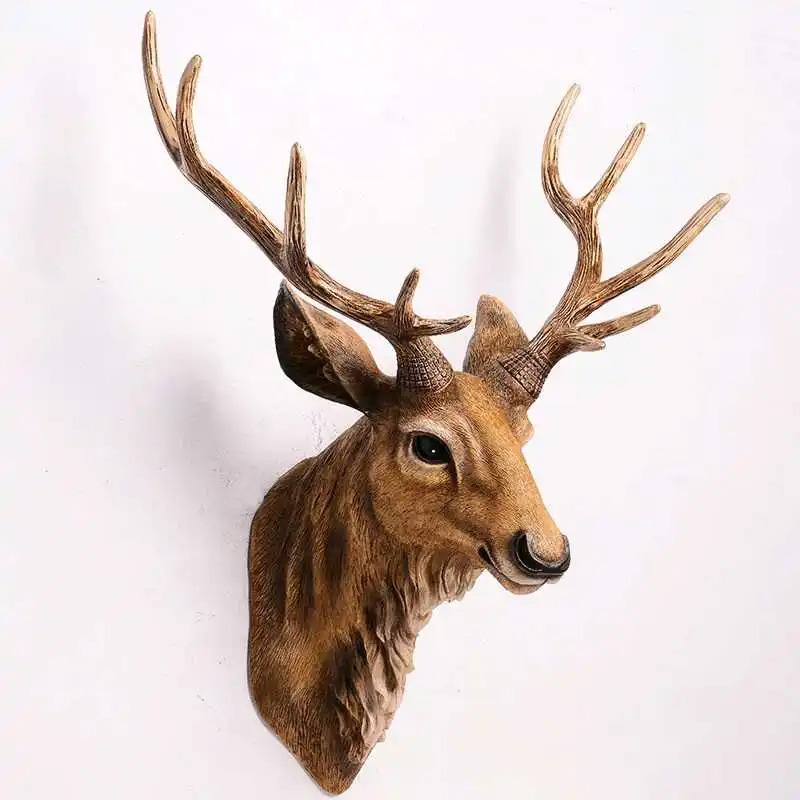 Faux Deer Head, Faux Taxidermy Animal Head Wall Decor Handmade Farmhouse Decor Resin Home Decoration Accessories Modern for Wall