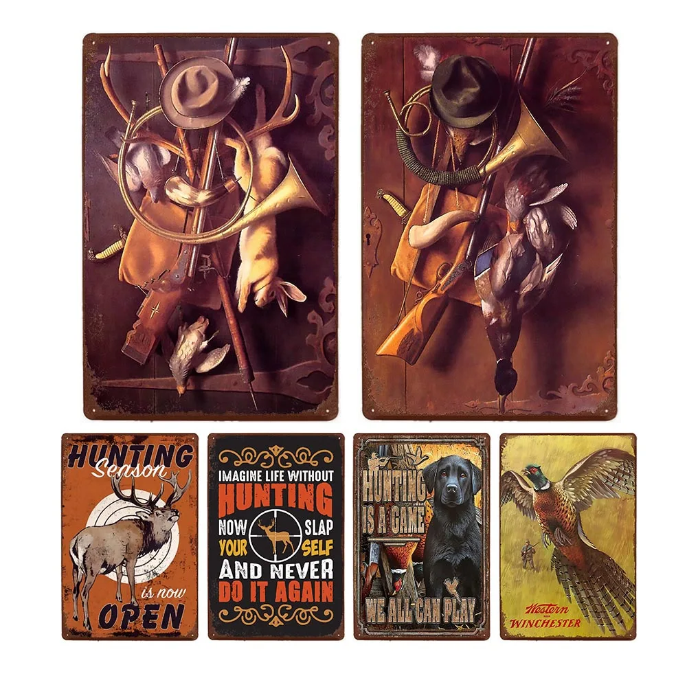 Hunting Metal Sign Tin Retro Hunter Plaque Iron Painting Hunt Poster Shop Vintage Wall Art Decoration Home Plates 20x30cm