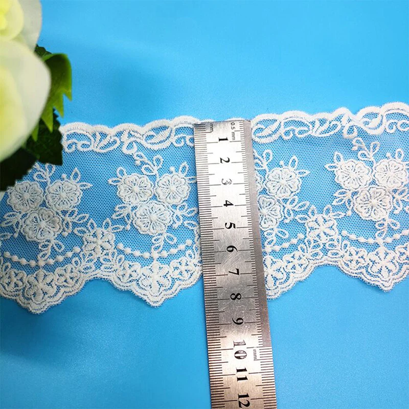 8CM di larghezza Tulle bianco maglia ricamo pizzo tessuto colletto Trim frangia nastro abito da sposa decorazione cucito fai da te