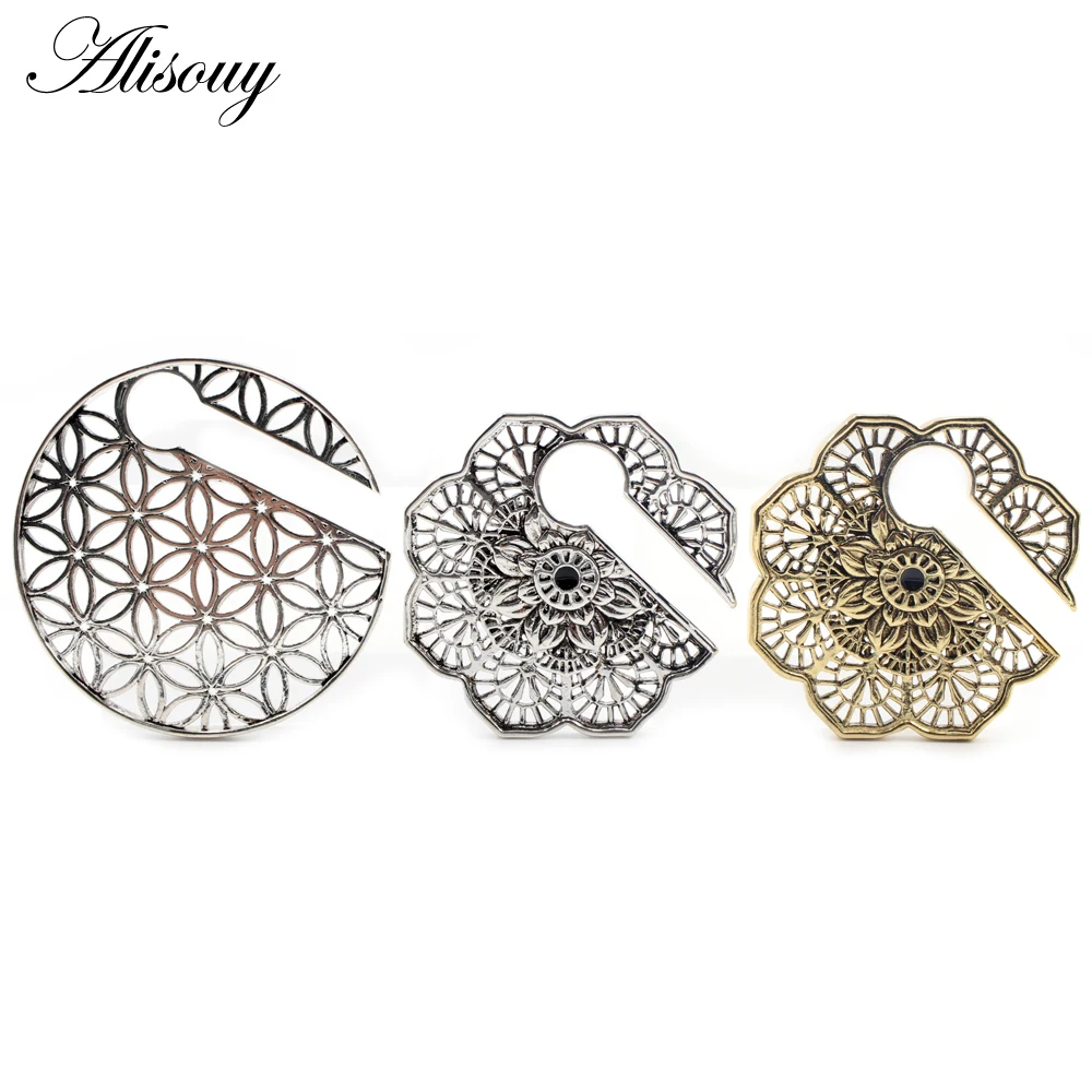 Alisouy 1PC Punk Retro Brass Copper Flower Key Hole Ear Weight Expander Stretcher Plugs Lobe Gauge Earring Body Piercing Jewelry