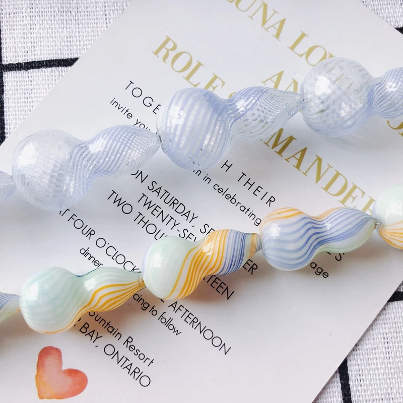 Fashion Drop-shaped Glass Beads with Straight Holes and Stripes Hollow Translucent Beaded Women's Earrings Necklace Pendant