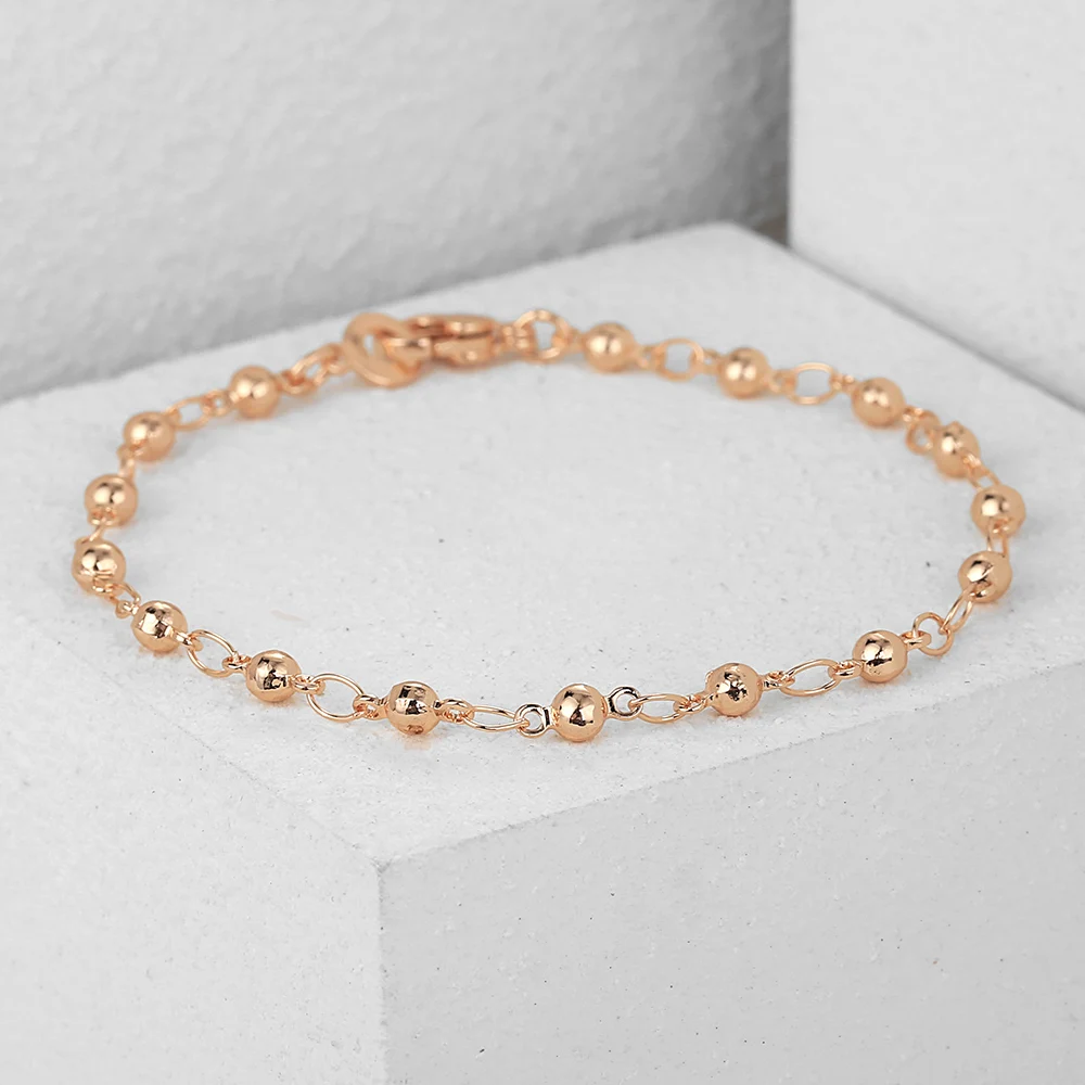 4mm 585 Rose Gold Color Bead Chain Bracelet for Women Girls Lobster Clasp Wedding Jewelry 20cm 2020 New CB55