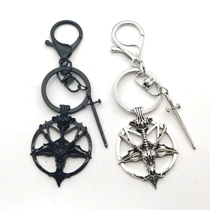 New Fashion Glamour Retro Women's Pentagram Pan God Skull  Creativity Goat Head Pendant Sword Keychain Gothic Witch Jewelry