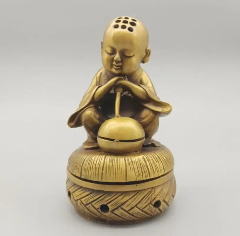 

China brass small monk Incense burner crafts statue