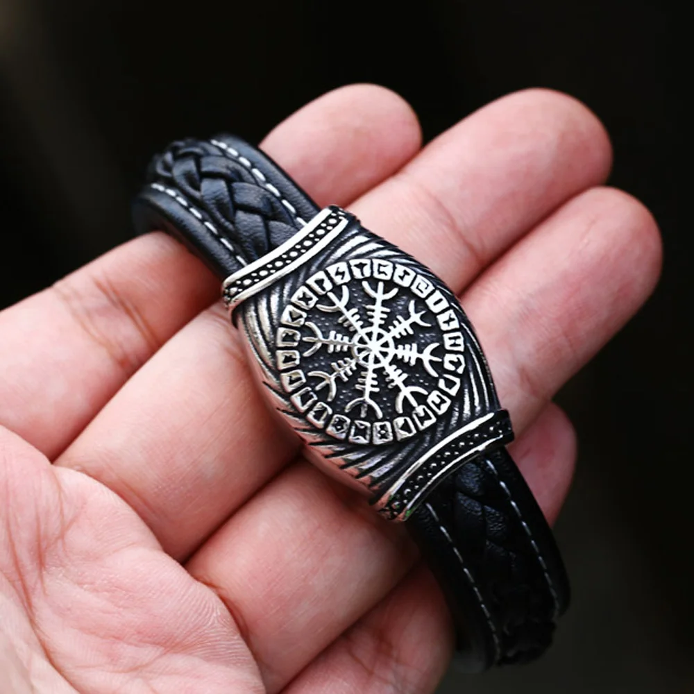 Vintage Odin Viking Rune Bracelet Men Boy Nordic 316L Stainless Steel Biker Viking Compass Bracelet Fashion Jewelry Amulet Gift