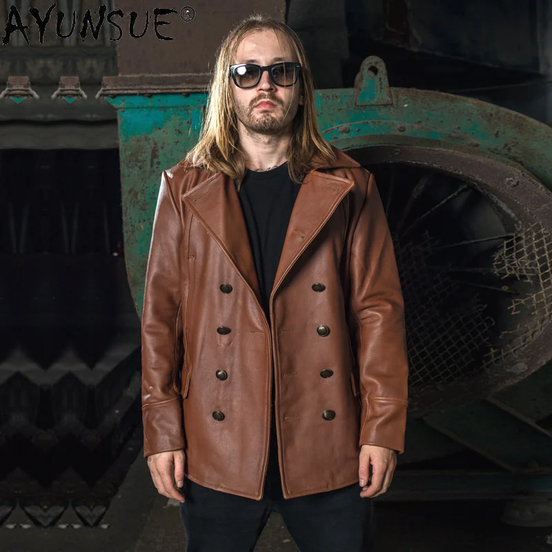 Leather Genuine Jacket Men Clothing 6XL Real Cowhide Leather Vintage Men\'s Windbreaker Thick Clothes Hommes Veste LXR922