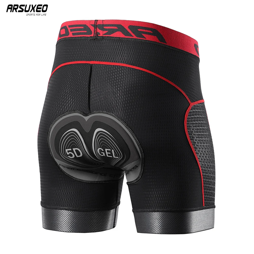 ARSUXEO Cycling Shorts Men 5D Gel Pad Cycling Underwear Bicycle MTB Clothing Bike Shorts Shock Absorption Riding Downhill U06