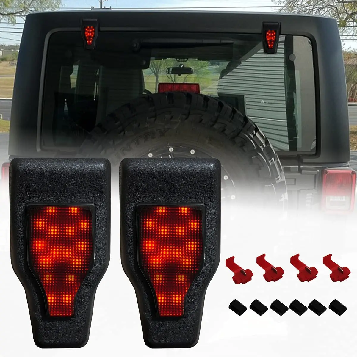 Car Rear Window Hinge Cover LED Brake Light Tailgate Windshield Reverse Lamp for JEEP WRANGLER JK JKU JL JLU 2007-2017 2018-2021