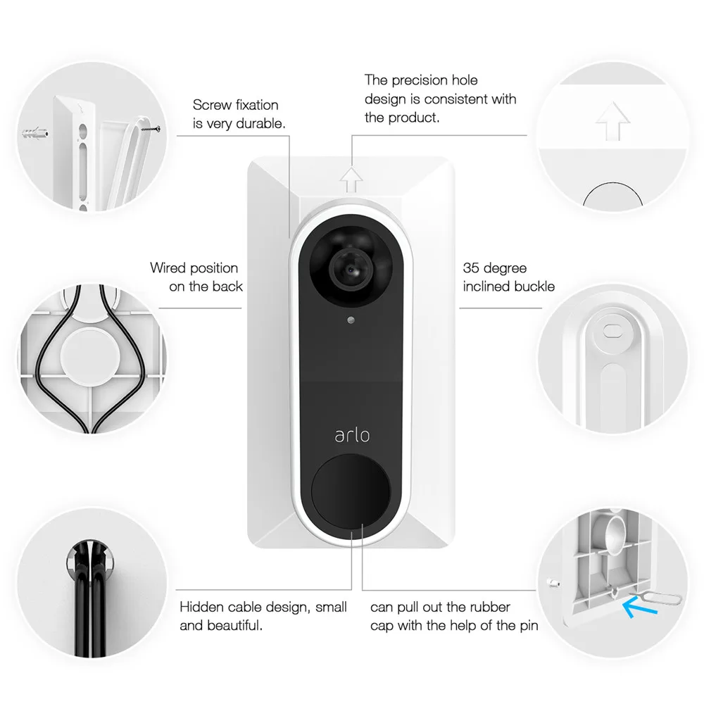 Doorbell Wall Plate for Arlo Video Doorbell,Stylish Sturdy Downward 15 Degree Wedge Bracket with Screws,Durable Easy to Install