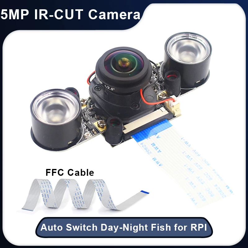 

5MP Raspberry Pi 4 Camera OV5647 Fish Eye Focus Adjustable IR-CUT Night Vision Auto Switch Day-Night 175° Camera for RPI 4B 3B+