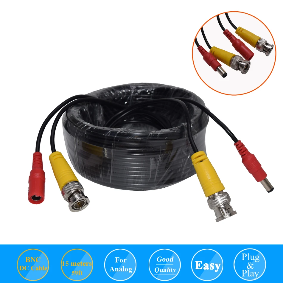 

BNC CCTV DVR Camera Video Power Cable 59ft 18m for Analog AHD CVI CCTV Surveillance Camera DVR Kit