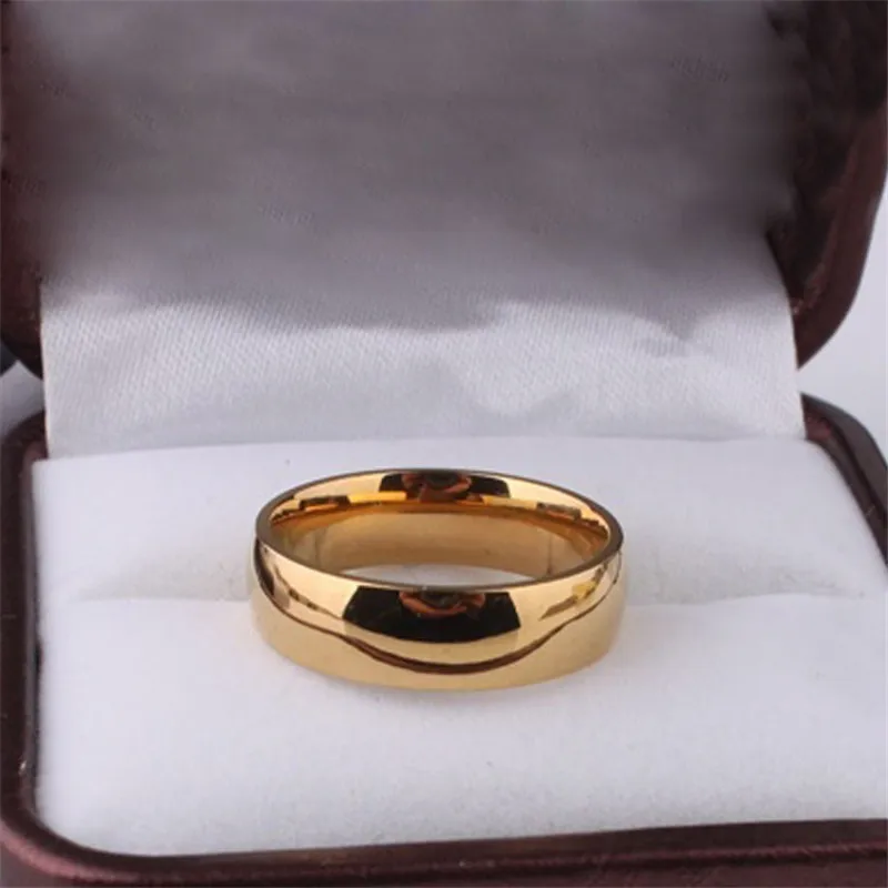 Hot Sale High Polish Gold Plate Titanium Steel Women Man Wedding Ring Top Quality Gloss Lovers Wedding Jewelry