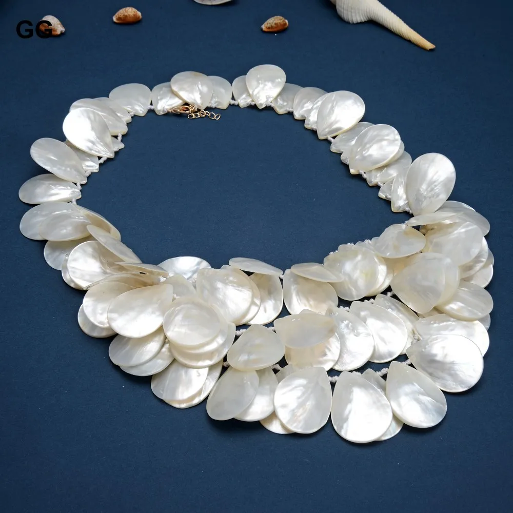 GuaiGuai Jewelry Natural 20x30MM White Shell MOP Top-drilled Mother Of Pearl Necklace Free  Shipment