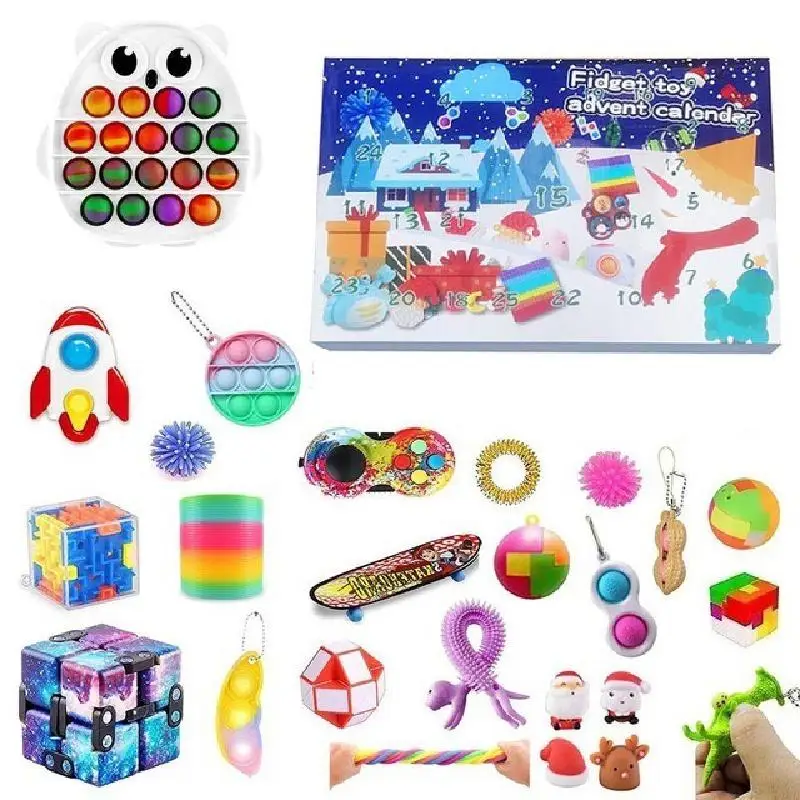 Quente 24 fidget brinquedo saco caixa mistério advento calendário surpresa páscoa caixa de presente anti-stress simples dimple crianças novidade brinquedo presente