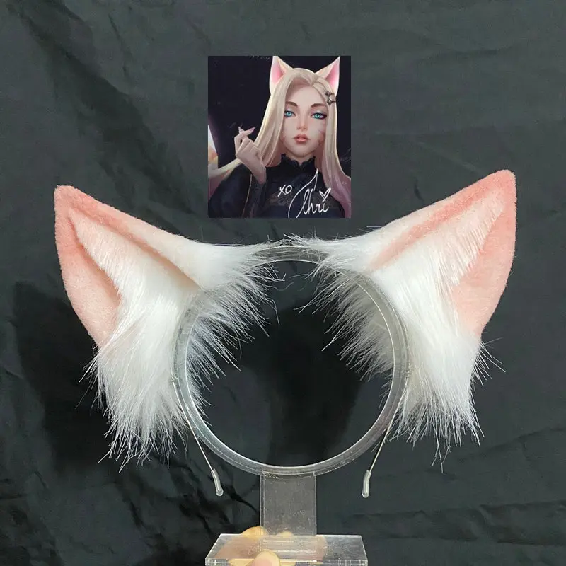 

Ahri Lovely Pink Fox Ears Furry Animal Beast Ears KDA Hairhoop Anime Lolita Wolf Cat Cosplay Accessories