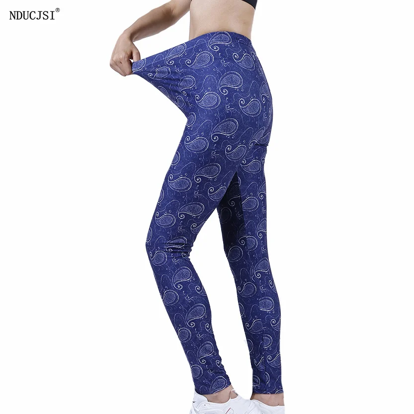 

NDUCJSI Fashion Sexy Fashion Sale Blue Leggings Women Floral Printed Pants Wholesales Stretch Workout Summer Fitness Trousers