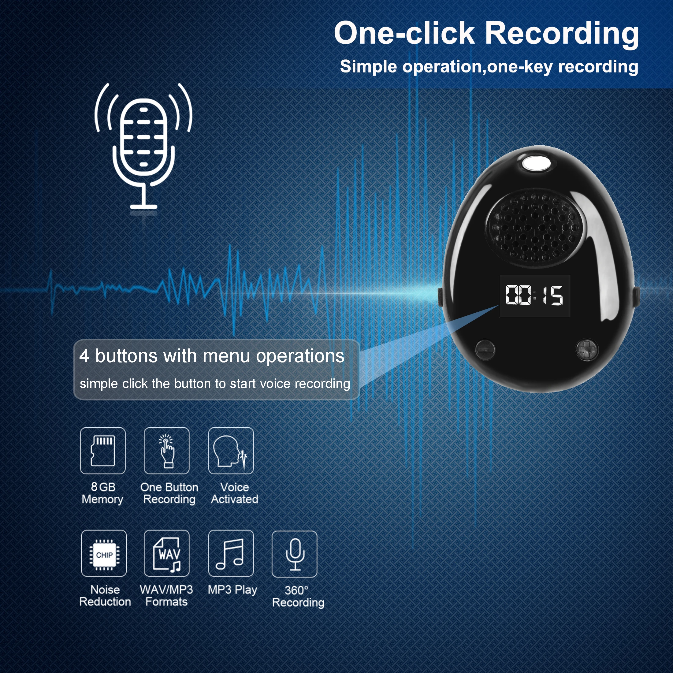 Цифровой диктофон, 8 Гб голосовой активации, портативный музыкальный проигрыватель с внутренним динамиком и диктофоном