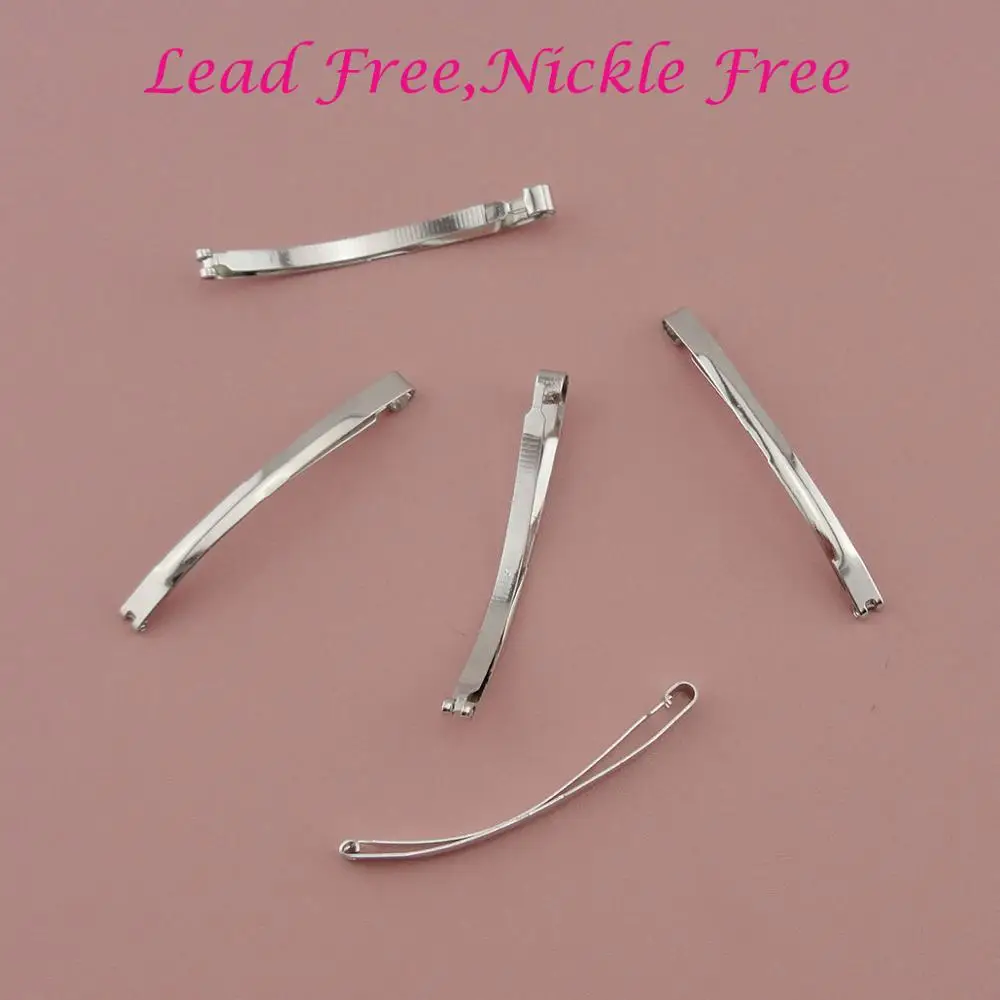 

50PCS Silver 6.0cm 2.35" plain Slim Metal Hair Snap barrette hair slides for hairpiece clip findings at lead free,nickle free