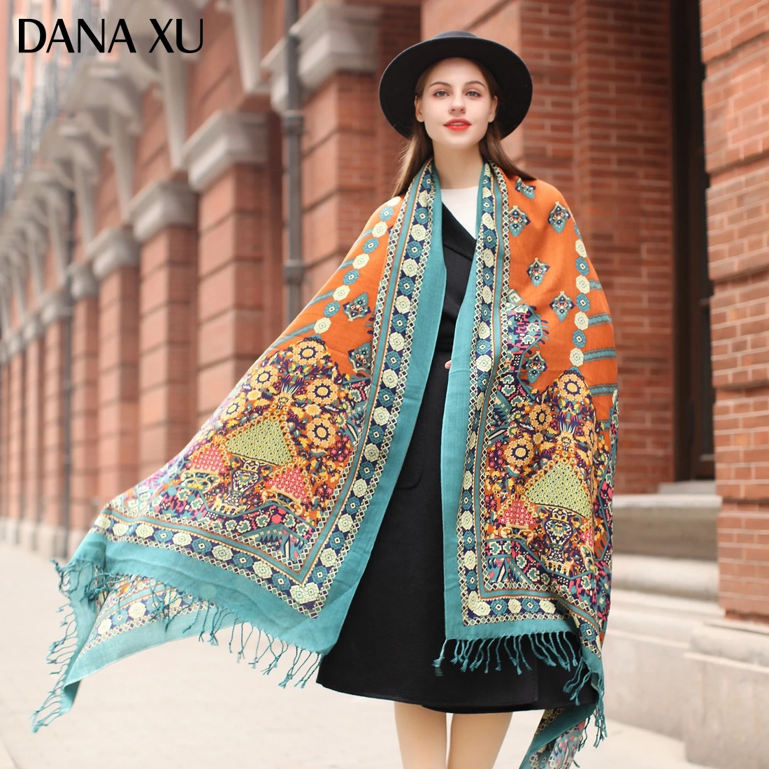 

DANA XU Bufanda Mujer Wool Poncho Head Women Lady Warm Shawl Stoles Bandana Scarf Hijab Luxury Brand Pashmina Winter 2021