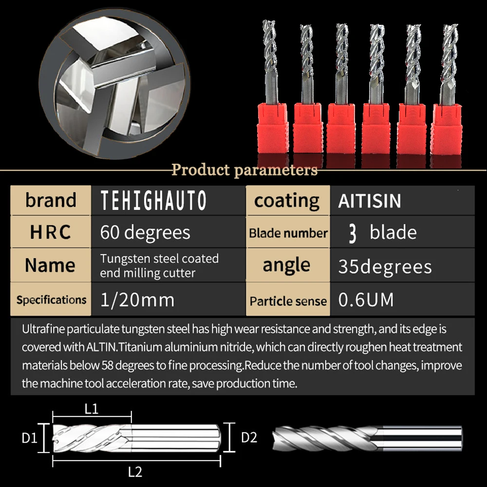 Hrc55 alumínio cobre 3 flauta fresa liga de aço tungstênio fresa cnc fresas de madeira 3 lâmina ferramenta fresa