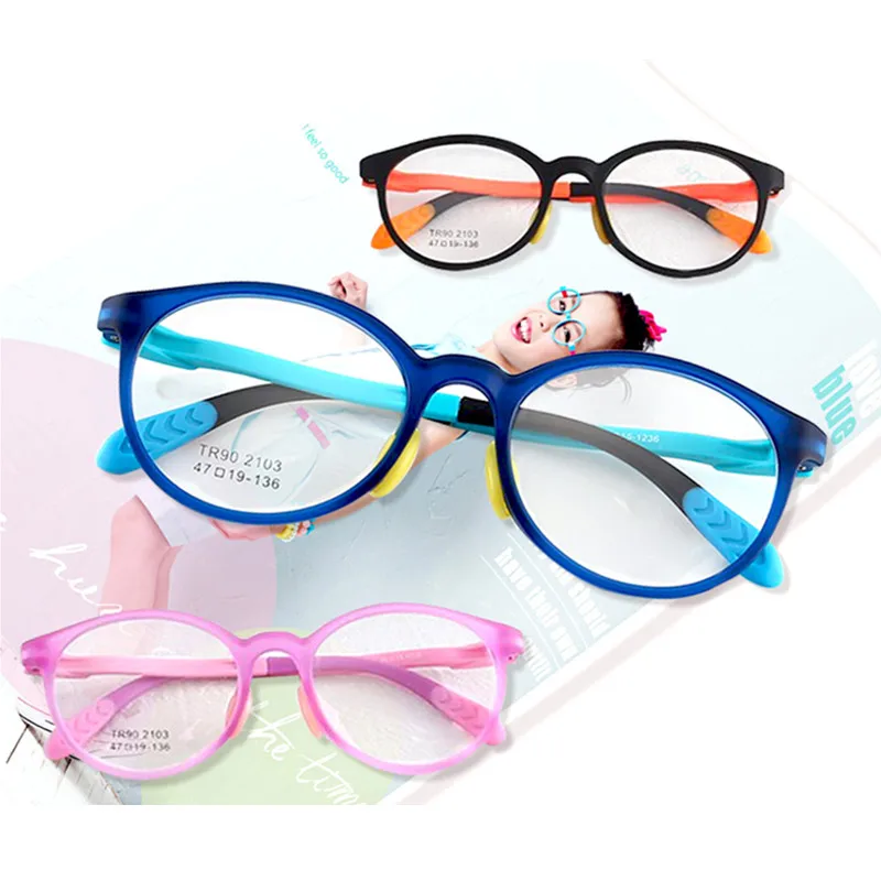 blue light blocking glasses for kids Girls Boys Optical Blue Patchwork  glasses frame Flexible Silicone Baby's eyewear Frame